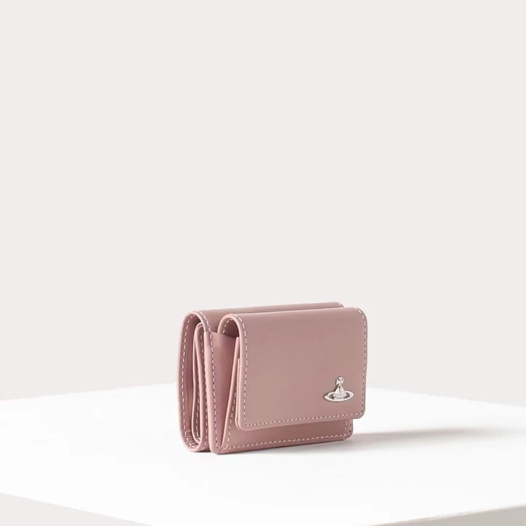 Tri Fold Cowhide Solid Color Long Card Holder