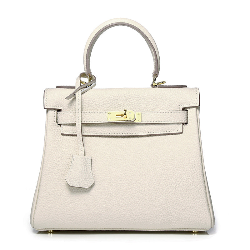 Women's First Layer Cowhide Kelly Litchi Grain Cow Leather Handbags