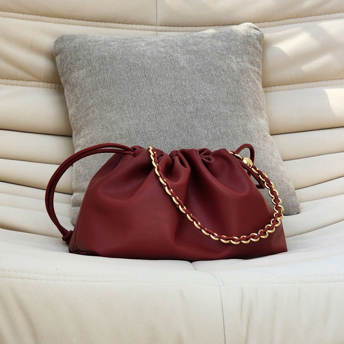 Women's Genuine Leather Lucky Drawstring Simple Cloud Crossbody Bags