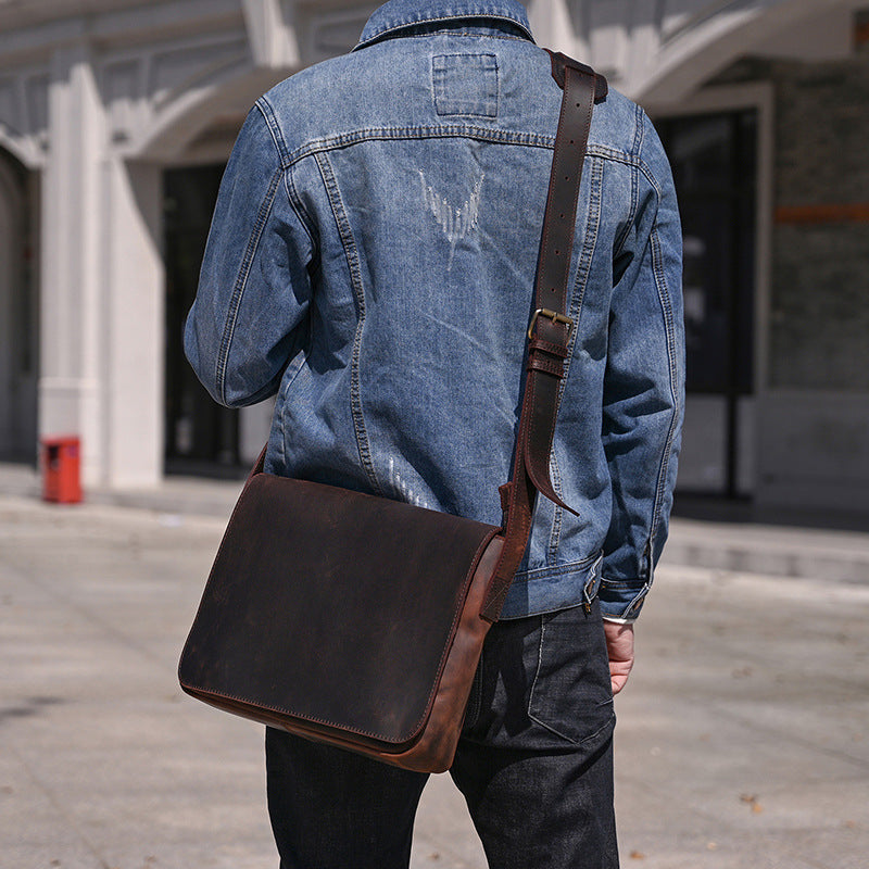 Men's Crazy Horse Leather Vintage Genuine Cowhide Men's Shoulder Bags
