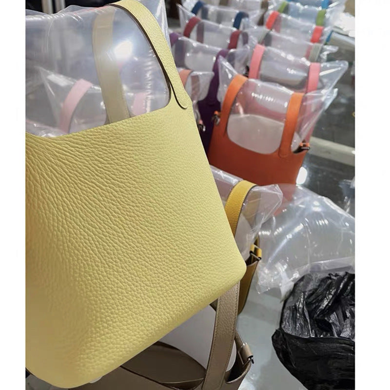 Women's Vegetable Basket First Layer Cowhide Large Shoulder Bags