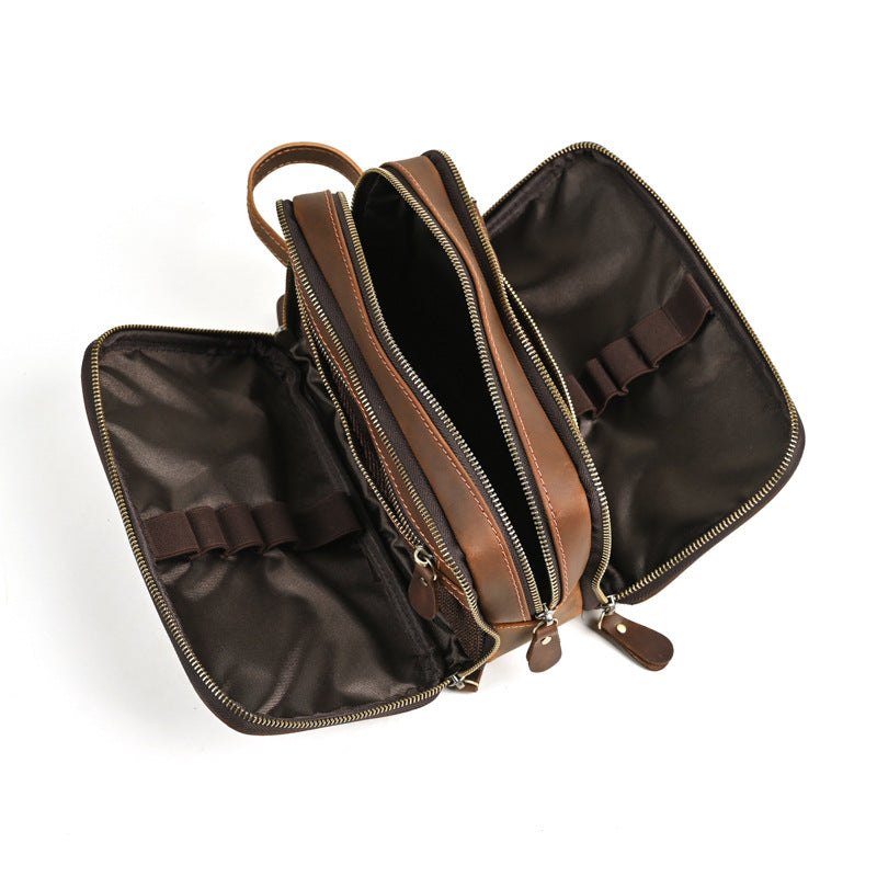 Men's Retro Crazy Horse Leather Clutch Wash Large Bags