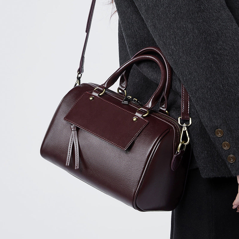 Women's Winter Genuine Leather Boston Pillow Fashion Crossbody Bags