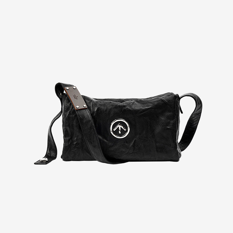 Street Sexless Black Stone Pleated Leather Crossbody Bags
