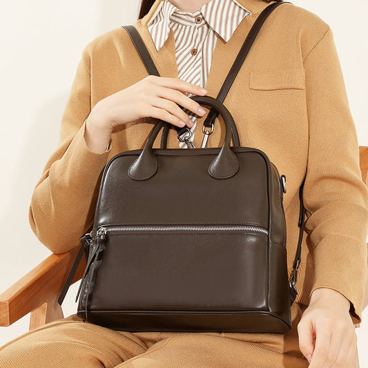 Women's Vegetable Tanning Leather Retro Multifunctional Light Backpacks