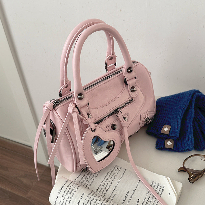 Women's Trendy Cool Motorcycle Fashionable Portable Pink Crossbody Bags