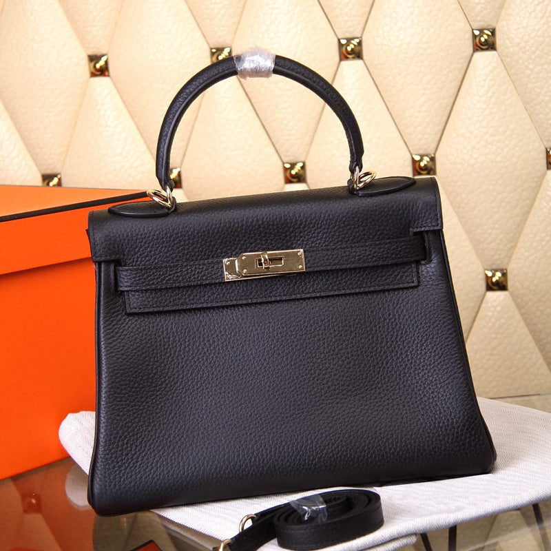 Women's Litchi Pattern First Layer Cowhide Kelly Handbags