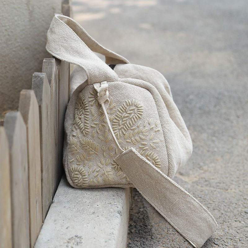 Women's Linen Handmade Embroidery Ethnic Style Canvas Shoulder Bags