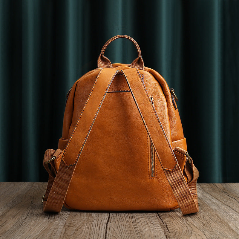 Women's & Men's & Genuine Leather Large Capacity Solid Backpacks