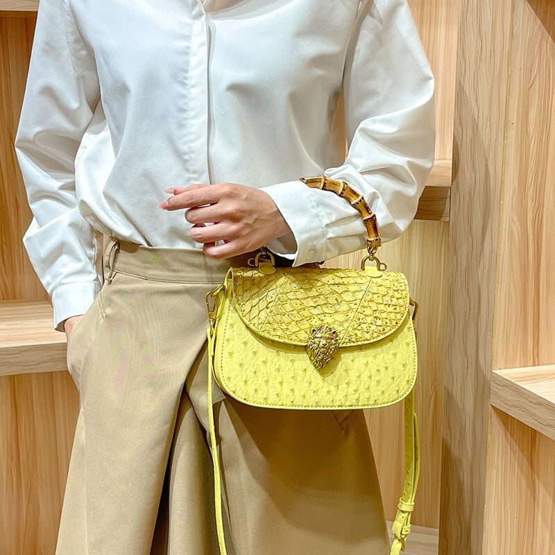 High-grade Genuine Leather Ostrich Grain Bamboo Crossbody Bags