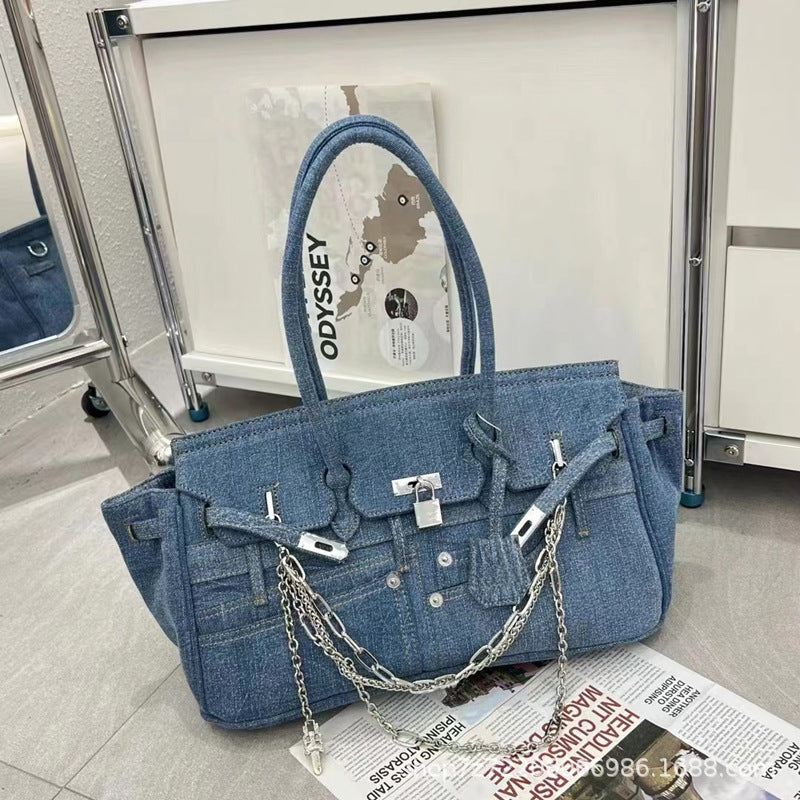 Women's Denim Portable Spoof Pants Pocket Design Tote Bags