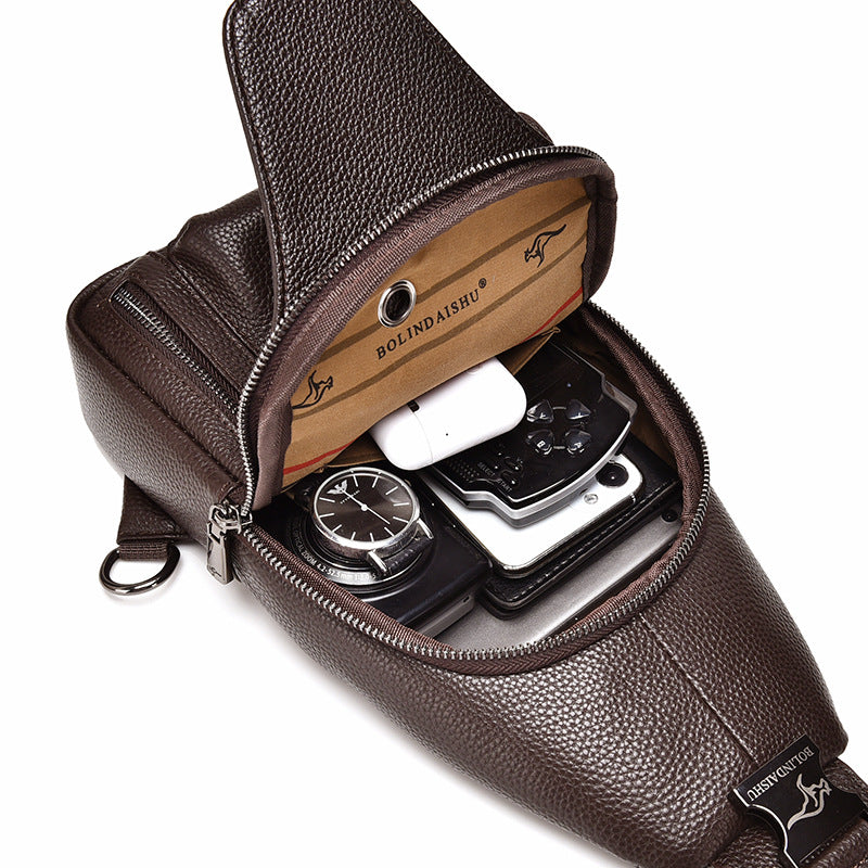 Men's Leather Cowhide Korean Style Trendy Men's Chest Bags