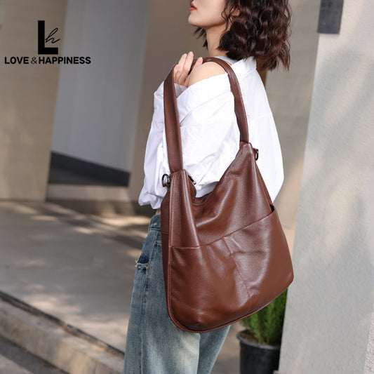 Women's Cute Lucky First Layer Cowhide Korean Style Large Capacity Shoulder Bags