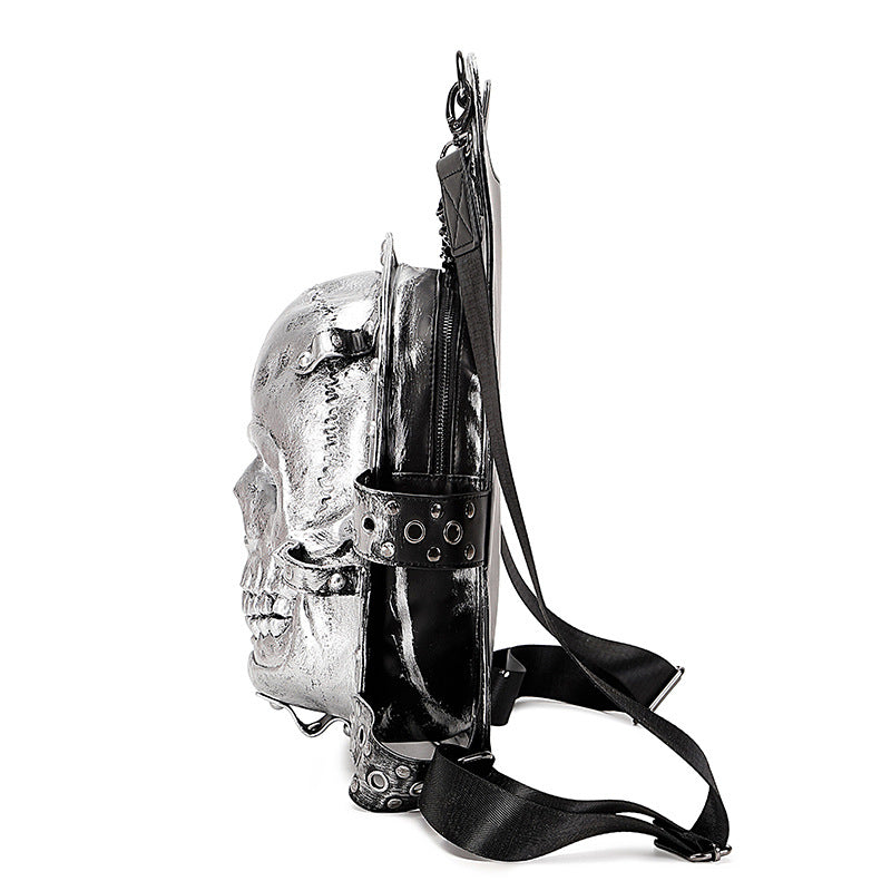 Women's & Men's & Skull Trendy Cool Motorcycle Three-dimensional Leather Backpacks