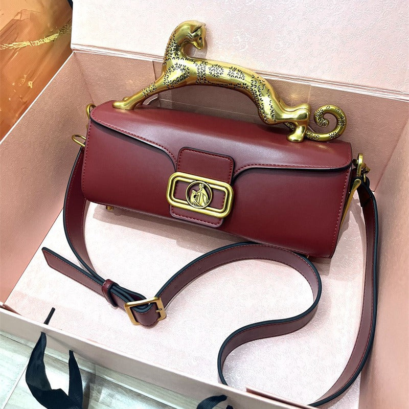 Women's High Quality Cowhide Leopard Metal High-grade Crossbody Bags