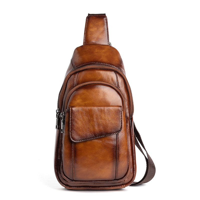 Men's First Layer Cowhide High Sense Graceful Fashionable Trendy Unique Men's Chest Bags