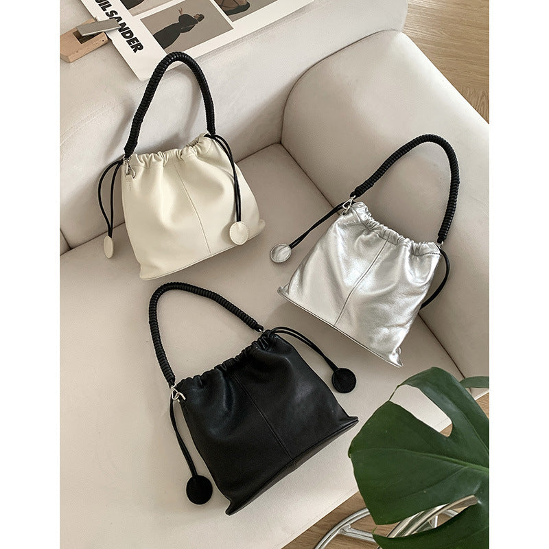 Women's Glutinous Sheepskin Genuine Leather Drawstring Niche Crossbody Bags