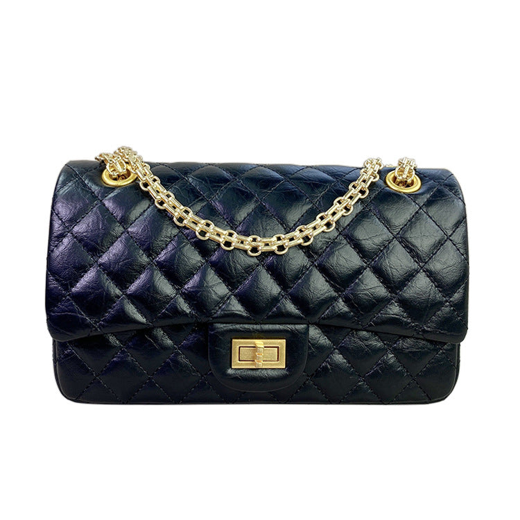 Women's Genuine Leather Rhombus Chain Elephant Pattern First Layer Shoulder Bags
