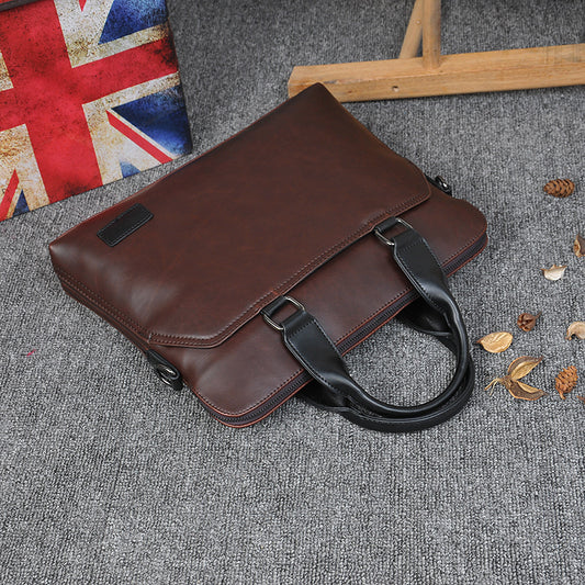Men's Crazy Horse Leather Horizontal Retro Business Men's Handbags
