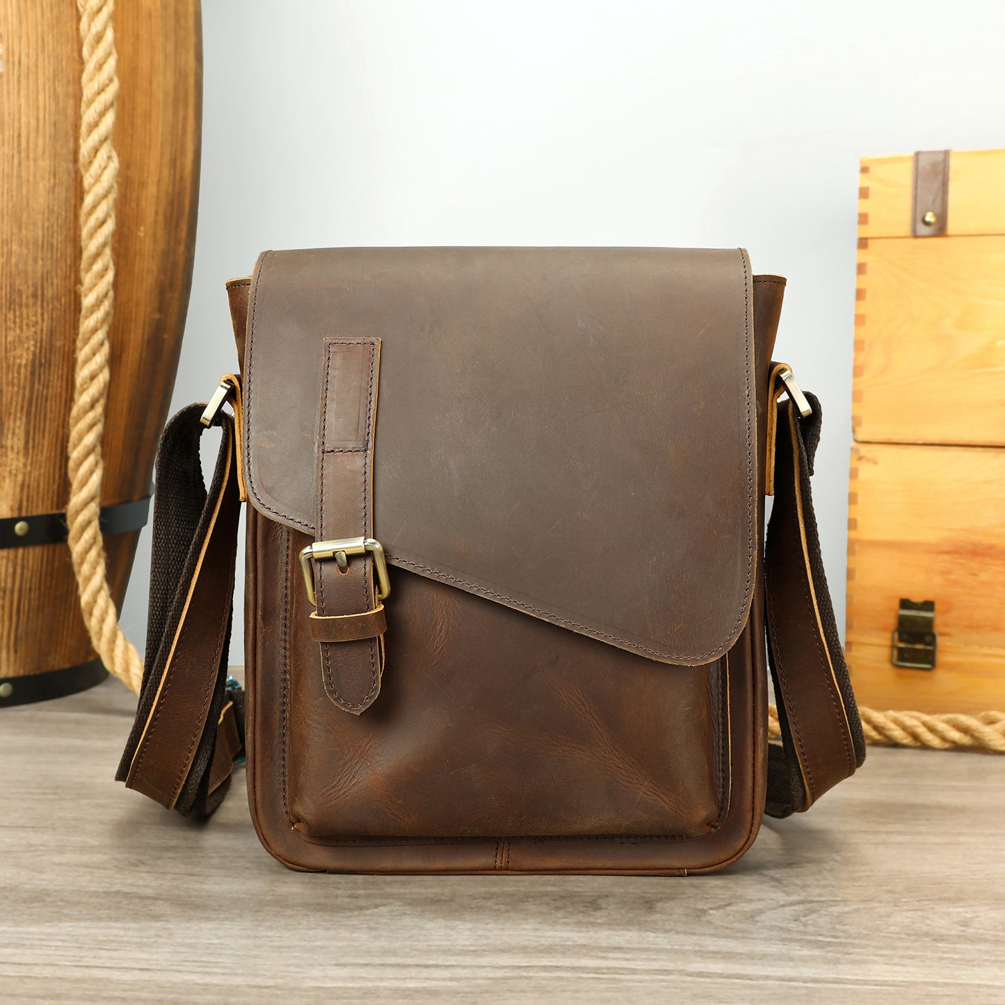 Retro Clamshell Leather First Layer Cowhide Men's Shoulder Bags