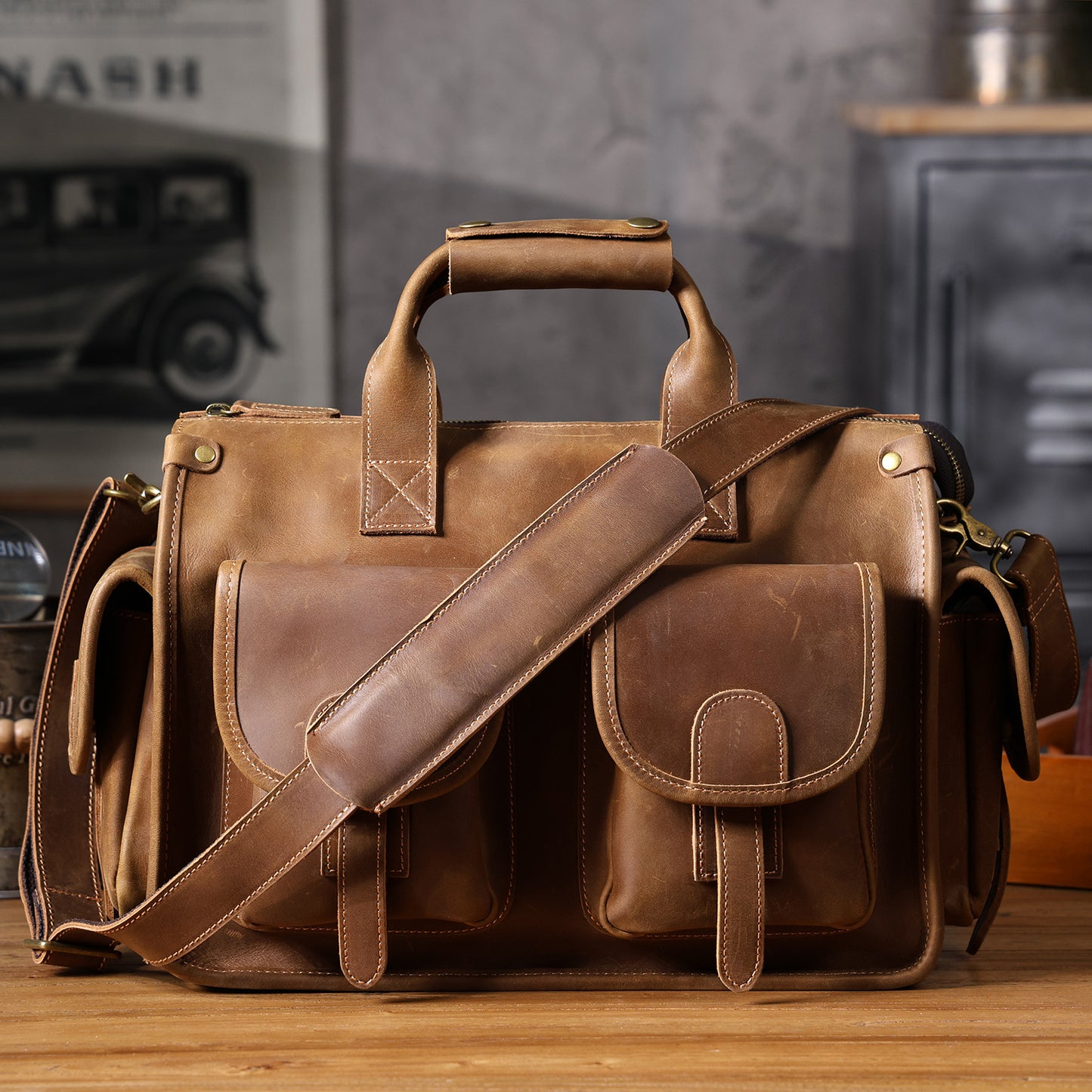 Men's Simple Retro First Layer Cowhide Crazy Men's Briefcases