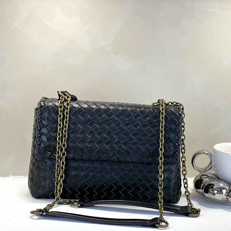 Woven Large Capacity Portable Genuine Leather Shoulder Bags