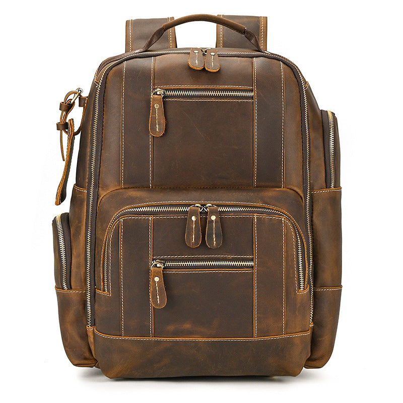 Men's Crazy Horse Leather Top Layer Cowhide Backpacks