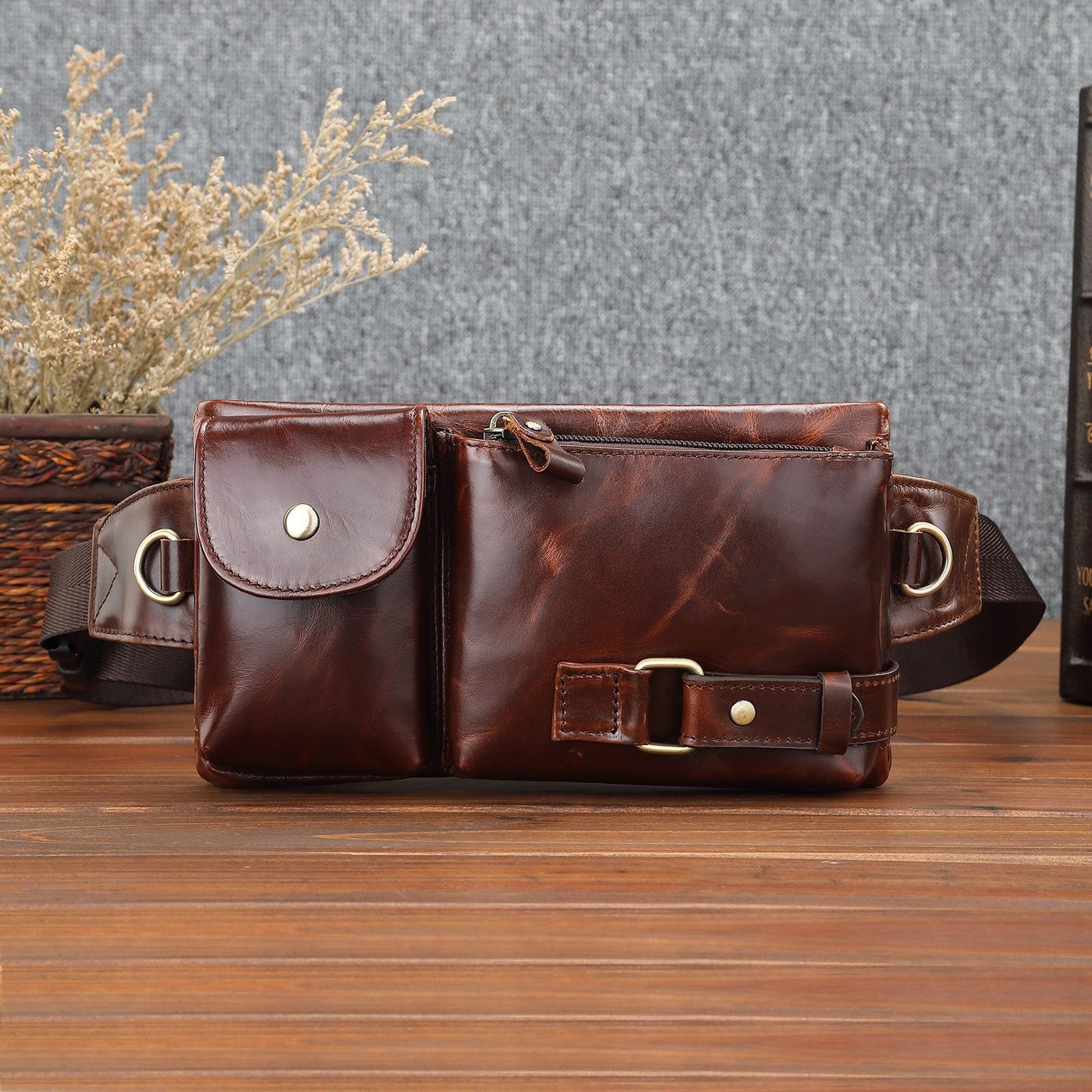 Men's Korean Style Multifunctional Top Layer Cowhide Men's Waist Packs