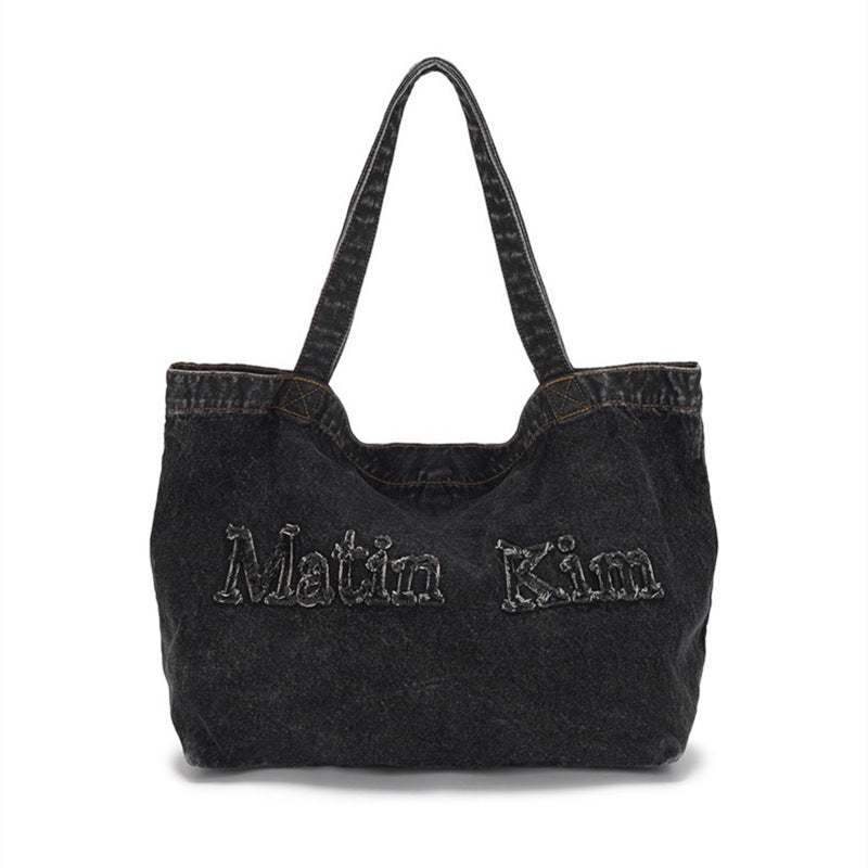 Women's Vintage Embroidery Denim On One Hand Tote Bags