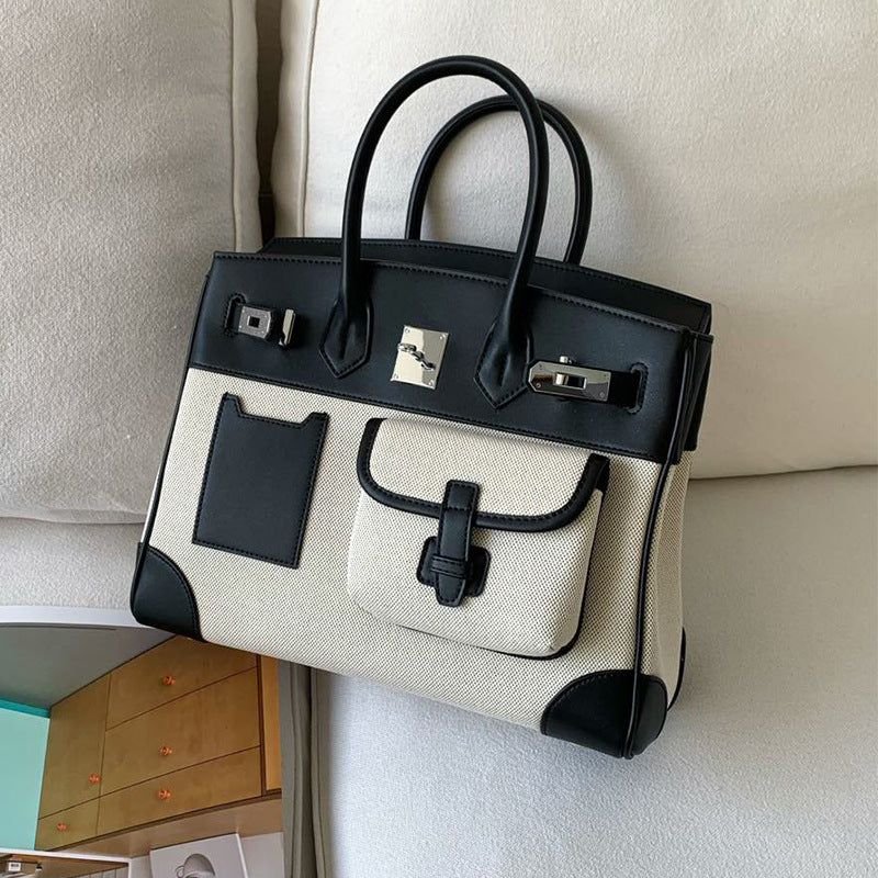 Color Platinum Canvas Stitching Leather Large Bags