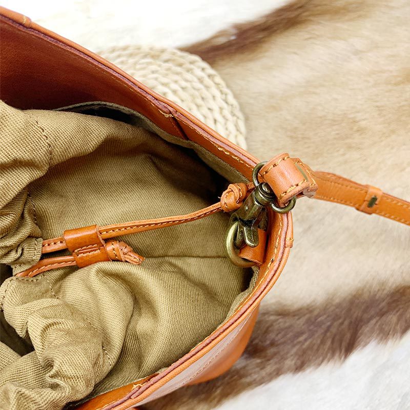 Women's Layer Cowhide Vintage Flower Basket Vegetable Handbags