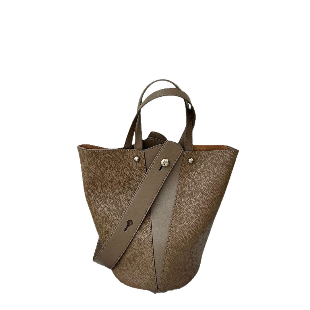 Women's Cowhide Vegetable Basket Style Commuter Lazy Handbags
