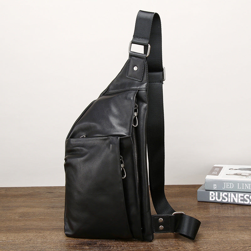 Men's Leather Fashion Cowhide Large Capacity High-grade Men's Chest Bags