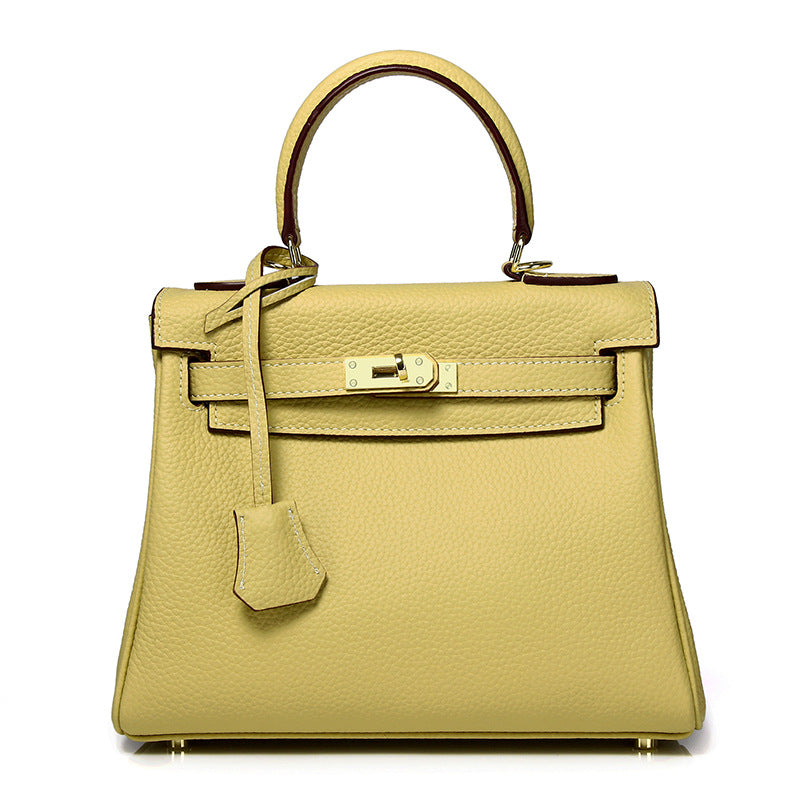 Women's First Layer Cowhide Kelly Litchi Grain Cow Leather Handbags