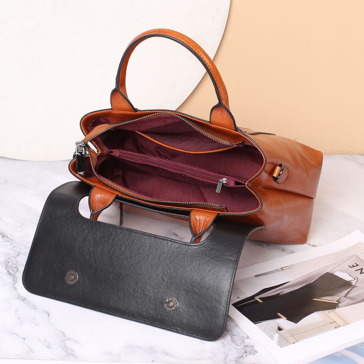 Women's Genuine Leather Fashionable Large Capacity Textured Handbags