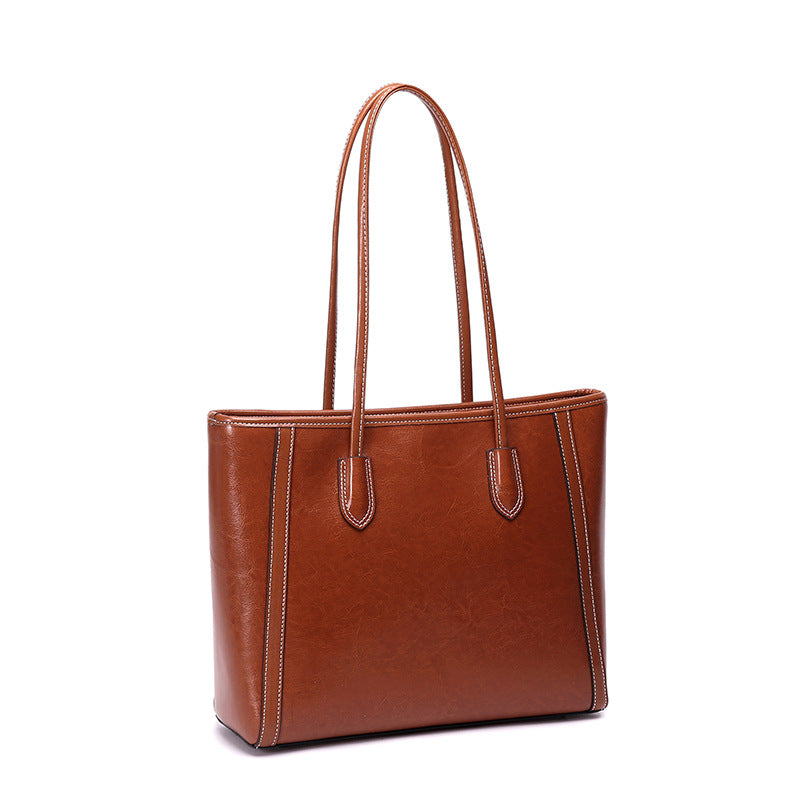 Women's Capacity Commuter Oil Wax Cowhide High-grade Tote Bags