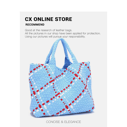 Women's Korean Fashion Woven Contrast Color Handbags
