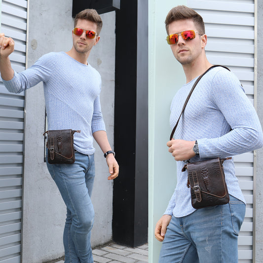 Men's Crocodile Pattern Genuine Leather Wear Mobile Men's Messenger Bags