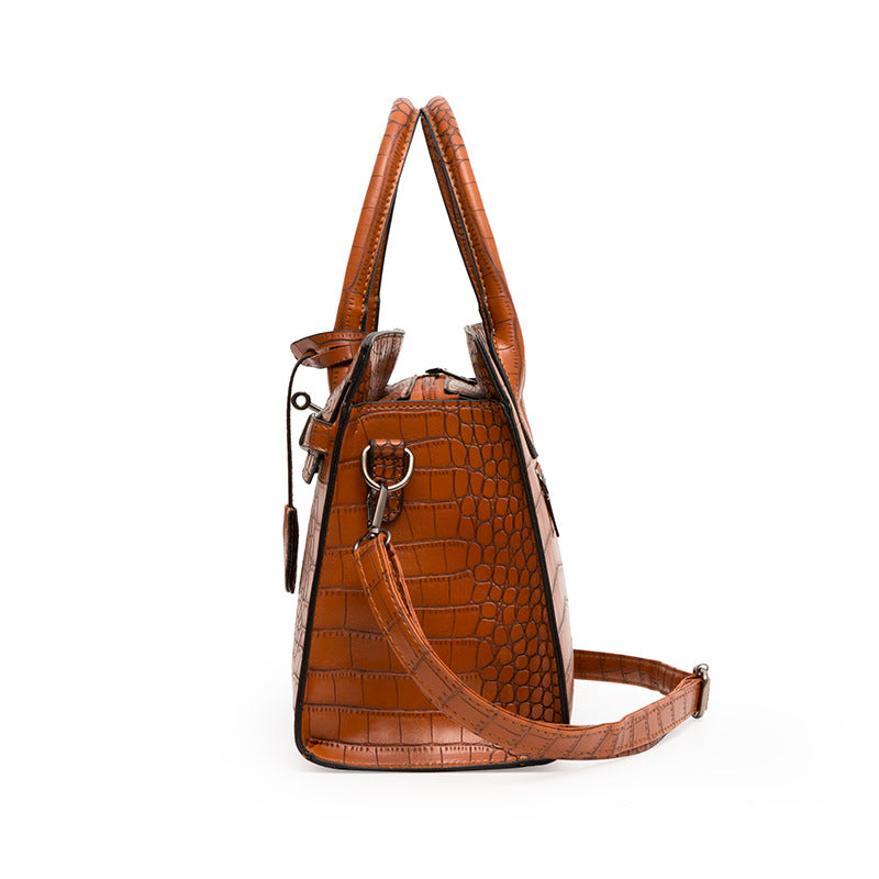 Women's Vintage Crocodile Pattern Three-piece Set Large Handbags