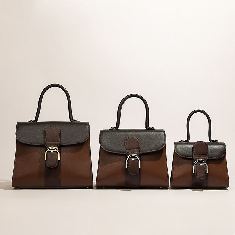 Women's Belgium Color Matching Cowhide Vachette Clasp Handbags