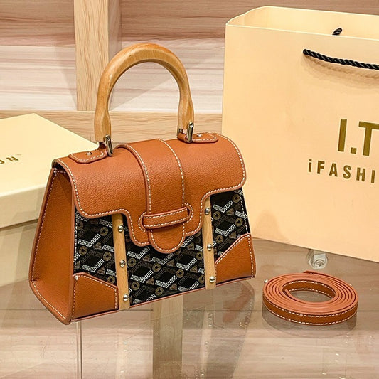 Women's Dog Teeth Saigon Wooden Saddle Poor Bags