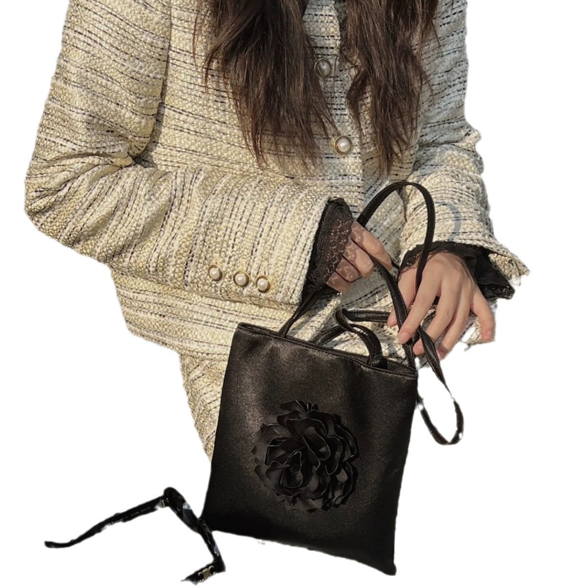 Graceful Rose Flower Decorative Design Commute Shoulder Bags