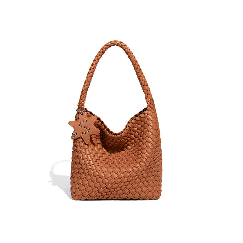 Women's Live Broadcast Champagne Gold Woven Large Shoulder Bags