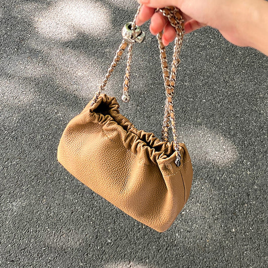 Women's Summer Chain Pleated Cloud Genuine Leather Small Square Bags