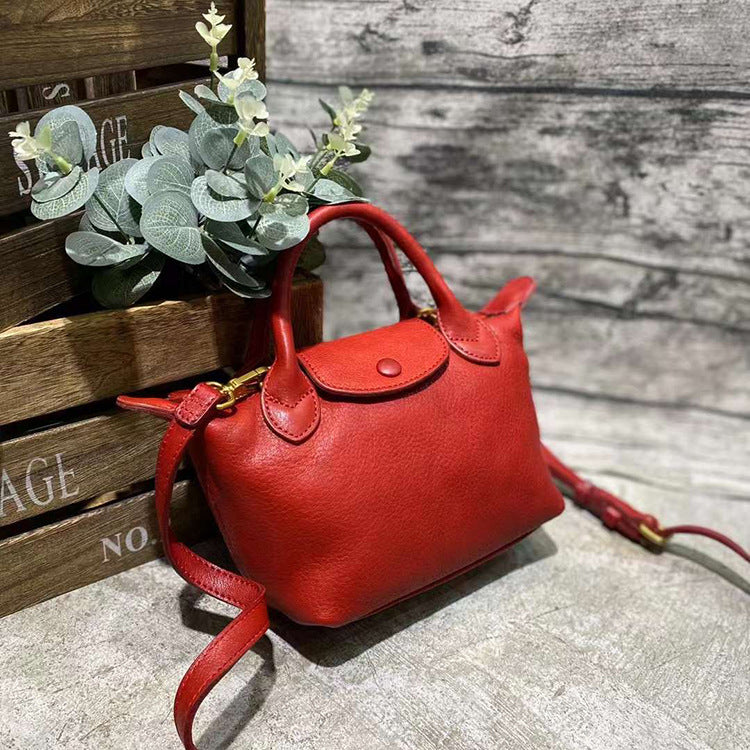 Women's French Minority Flap Dumpling Genuine Leather Crossbody Bags