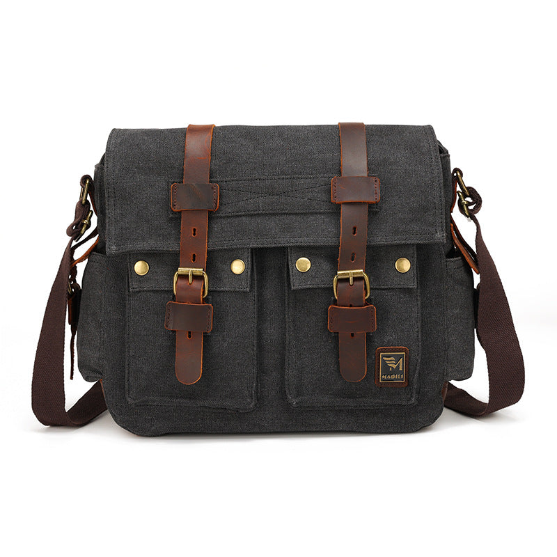 Men's Retro Style Canvas With Crazy Horse Shoulder Bags