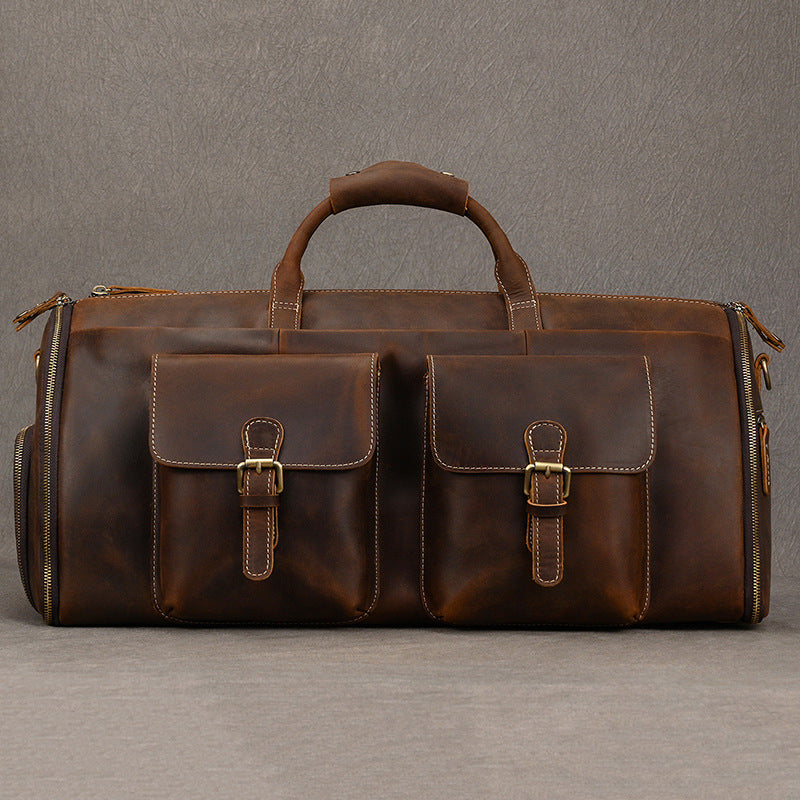 Retro Crazy Horse Leather Folding Suit Storage Luggage