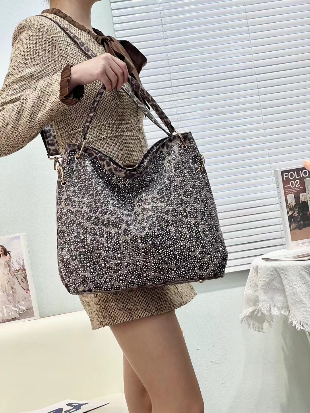 Women's Luxury Rhinestone Large Capacity Totes Portable Tote Bags