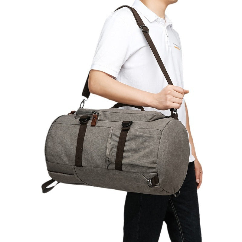 Retro Canvas Large Capacity Cylinder Unisex Backpacks