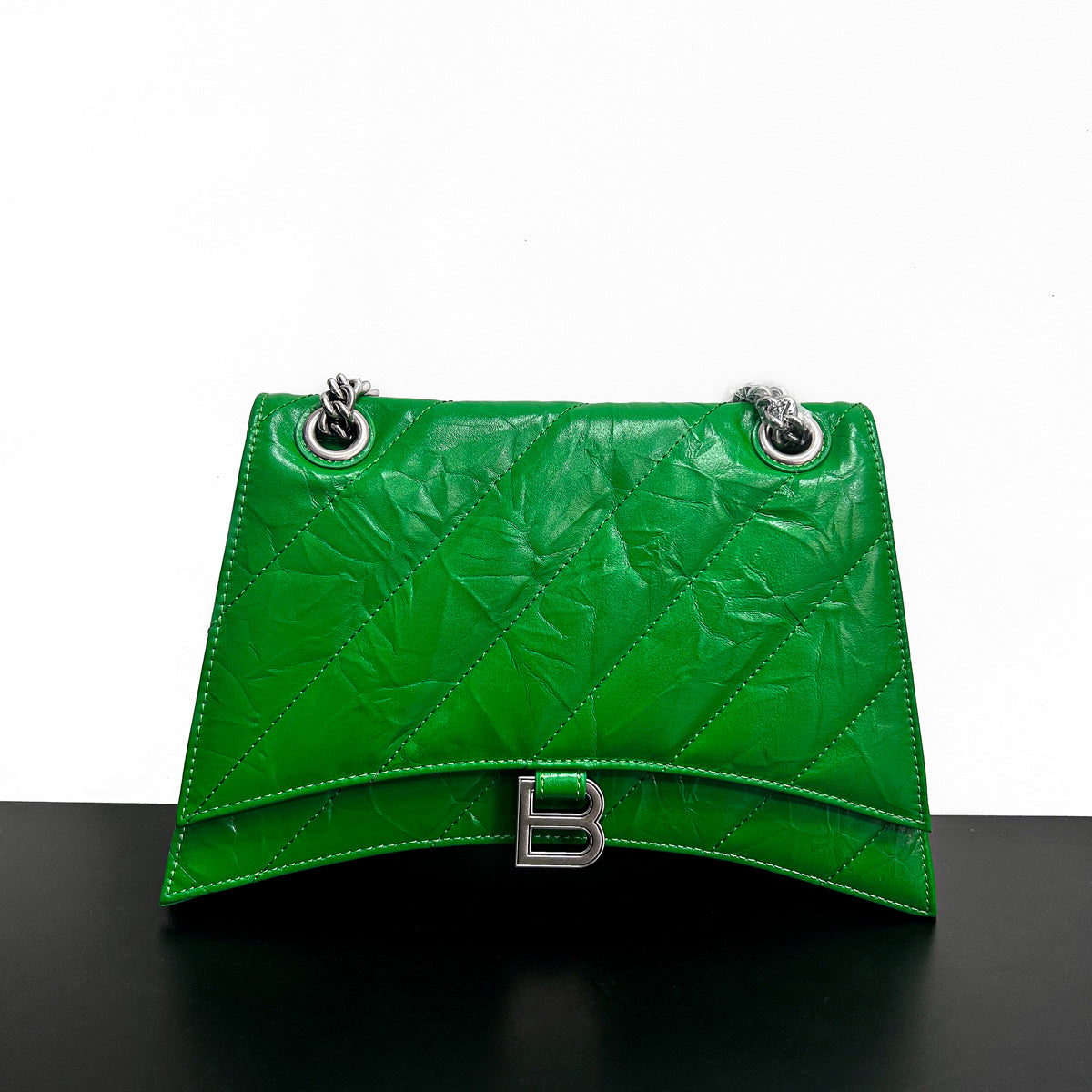 Layer Cowhide Hourglass Pleated Rhombus Chain Single Shoulder Bags